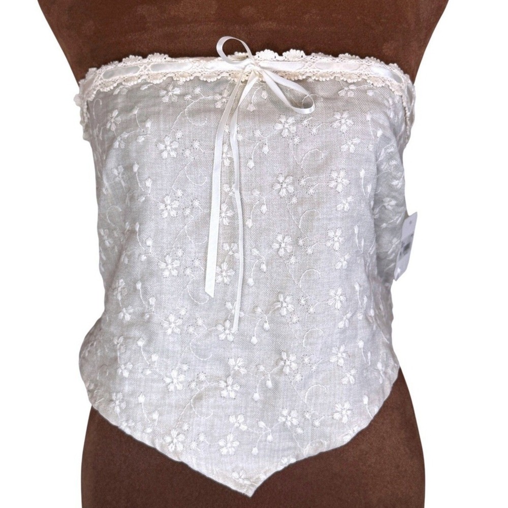 Altar'd State Bandeau Top Women's Large Cream Embroidered Floral Lace Trim NWT